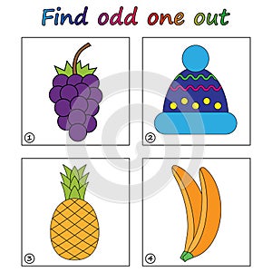 Find odd one out - game for kids. Worksheet.