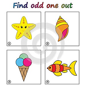 Find odd one out - game for kids. Worksheet.