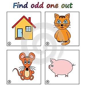 Find odd one out - game for kids. Worksheet.