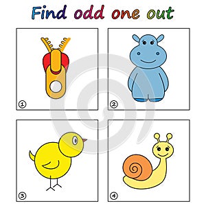 Find odd one out - game for kids. Worksheet.