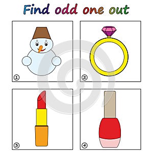 Find odd one out - game for kids. Worksheet.