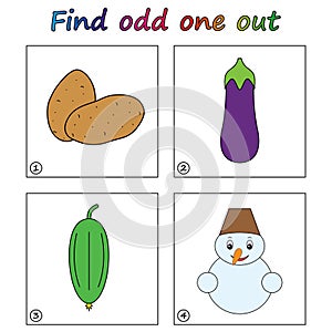 Find odd one out - game for kids. Worksheet.