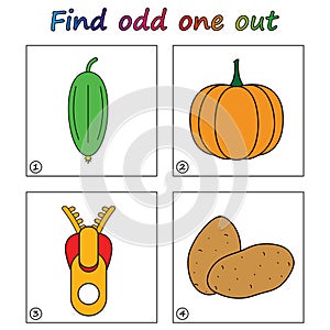 Find odd one out - game for kids. Worksheet.