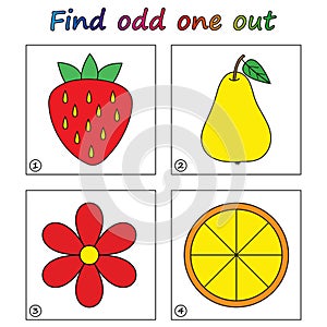 Find odd one out - game for kids. Worksheet.