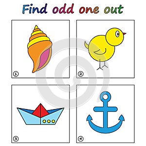 Find odd one out - game for kids. Worksheet.