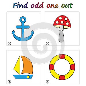 Find odd one out - game for kids. Worksheet.