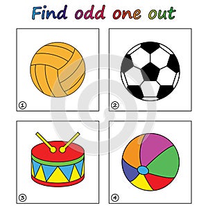 Find odd one out - game for kids. Worksheet.