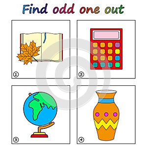 Find odd one out - game for kids. Worksheet.