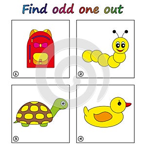 Find odd one out - game for kids. Worksheet.