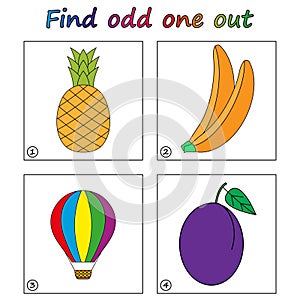 Find odd one out - game for kids. Worksheet.