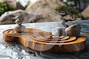 Find peace in minimalist Zen garden, sand, stone