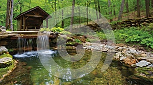 Find peace and rejuvenation amidst the verdant foliage and babbling brooks of a secluded woodland retreat. 2d flat