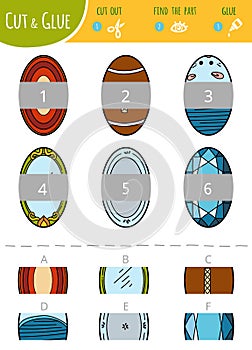 Find the right part. Cut and glue game for children. Ovals photo