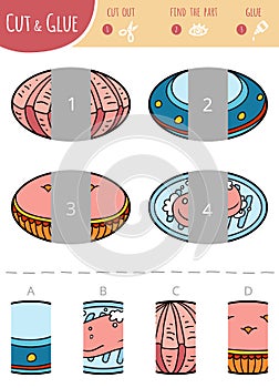 Find the right part. Cut and glue game for children. Cartoon set, ovals