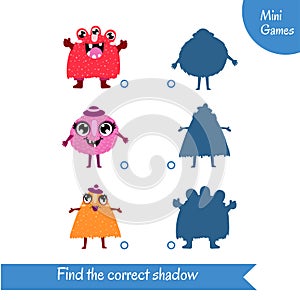 Find the right shadow. Educational game for preschool children.