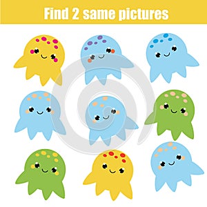 Find the same pictures children educational game. Animals theme