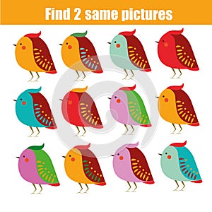 Find the same pictures children educational game. Animals theme