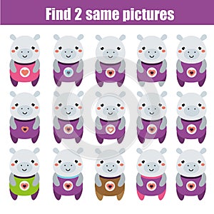 Find the same pictures children educational game. Animals theme photo