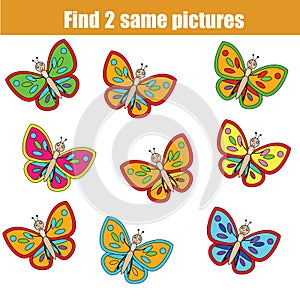 Find the same pictures children educational game with butterflies