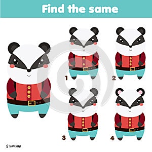 Find the same pictures children educational game. Find same badgers