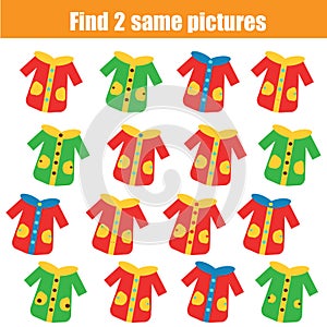 Find the same pictures children educational game. Find same coats