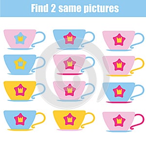 Find the same pictures children educational game. Find same cups