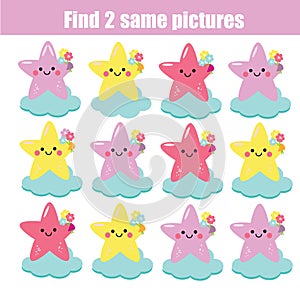 Find the same pictures children educational game. Find same cute stars