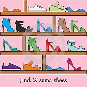 Find the same pictures children educational game. Find same shoes