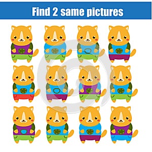 Find the same pictures children educational game. Find two identical cats