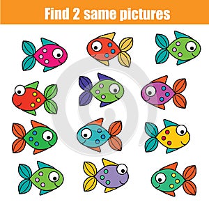 Find the same pictures children educational game with fishes