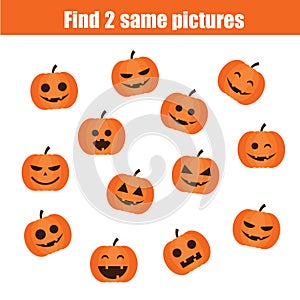 Find the same pictures children educational game, halloween theme