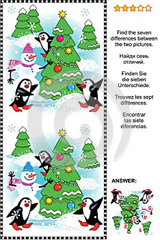 Find the seven differences Christmas or New Year visual puzzle