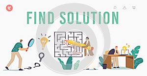 Find Solution, Challenge and Problem Solving Landing Page Template. Characters Finding Idea and Answer in Labyrinth