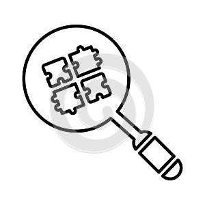 Find, solution, puzzle, search line icon. Outline vector.