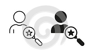 Find Talent Employee Silhouette and Line Icon Set. Job Hire, Human Resource Pictogram. HR Search Person Icon. Hiring