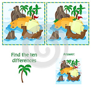 Find the ten differences between the two images with Island and Ship