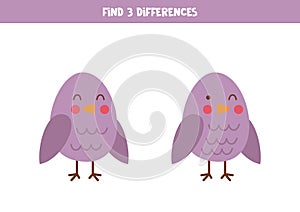 Find three differences between two cute birds.