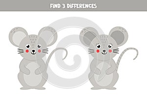 Find three differences between two cute mice.
