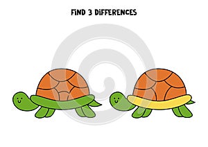 Find three differences between two cute turtles.