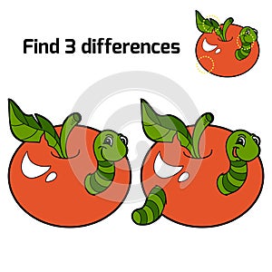 Find three differences (worm and apple)