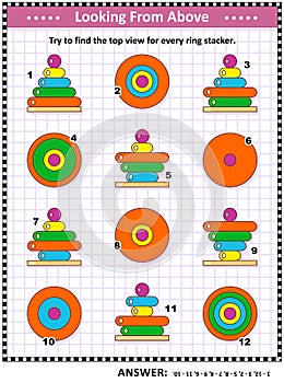 Find top view picture riddle with ring stacking toys