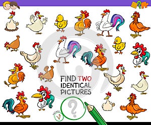Find two identical chicken pictures game for kids