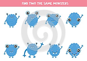 Find two the same blue cartoon monsters