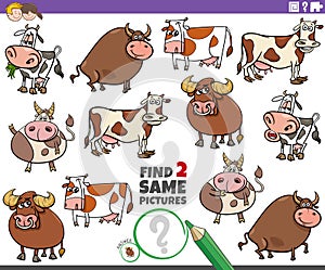 Find two same cartoon cattle farm animals educational game