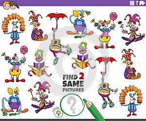 Find two same cartoon clowns characters educational game