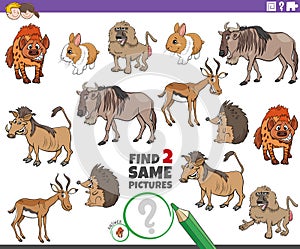 Find two same cartoon wild animals educational game