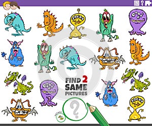 Find two same monster characters task for kids