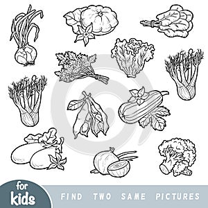 Find two the same pictures, education game for children. Set of vegetables