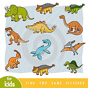 Find two the same pictures, education game, Set of dinosaurs