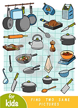 Find two the same pictures, education game. Set of kitchen objects